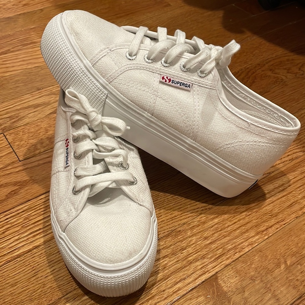 Superga 2790 white hi top platform flatform sneakers
